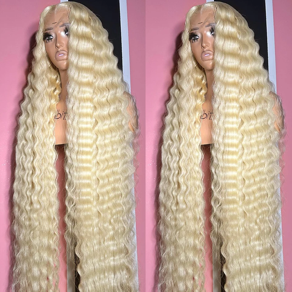 30 Inch 613 Honey Blonde Deep Wave Transparent 13x6 Lace Frontal Wigs Brazilian 180% 13x4 Curly Colored Human Hair Wig For Women