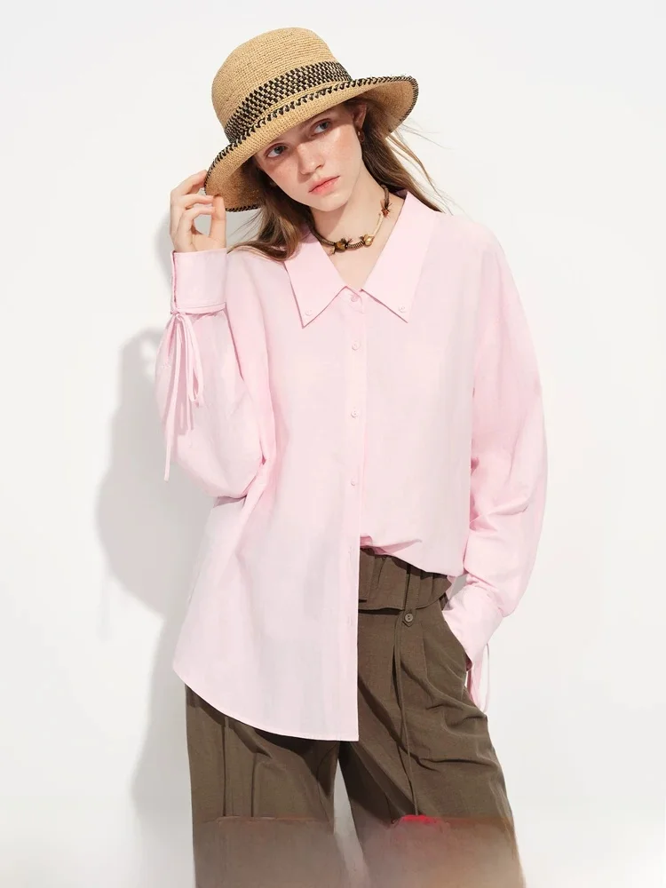 

Casual Long Sve irt Loose Fit Dstring Design Versatile Sle Women's Busin Casual Faion Spring New Arrival