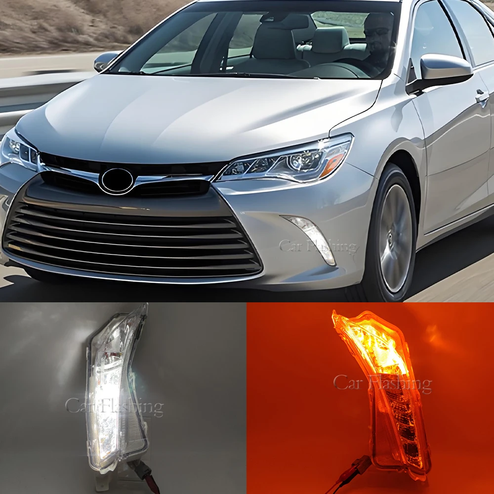 Car LED Fog Lights For Toyota Camry XLE XSE 2015 2016 2017 US Version DRL Foglamps with Turn Signal Driving Lamps kits