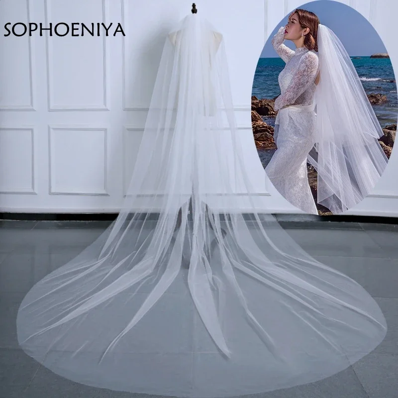 Hot Sale White Ivory 3 Meter Bridal veil Long Cathedral with Comb Two Layer Cut Edge Weddings Accessories Velo De Novia 2026