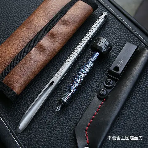 대형 빨대 TC4 티타늄 합금 지렛대, 다기능 차 칼, K 칼집 EDC 깨진 창문 도구, 큰 찌름 지렛대, 197mm