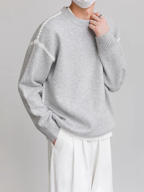 

Мужской вязаный свитер круглый Ne Long Sve Coloring Contrast Color Design Повседневная повседневная одежда Молодежная мода Осень-зима...