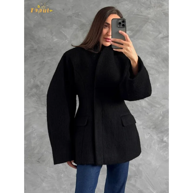 

Модное новое осенне-зимнее утепленное шерстяное пальто для женщин, дизайнерский однотонный топ с полувысоким воротником в стиле «маленький ароматный шик».