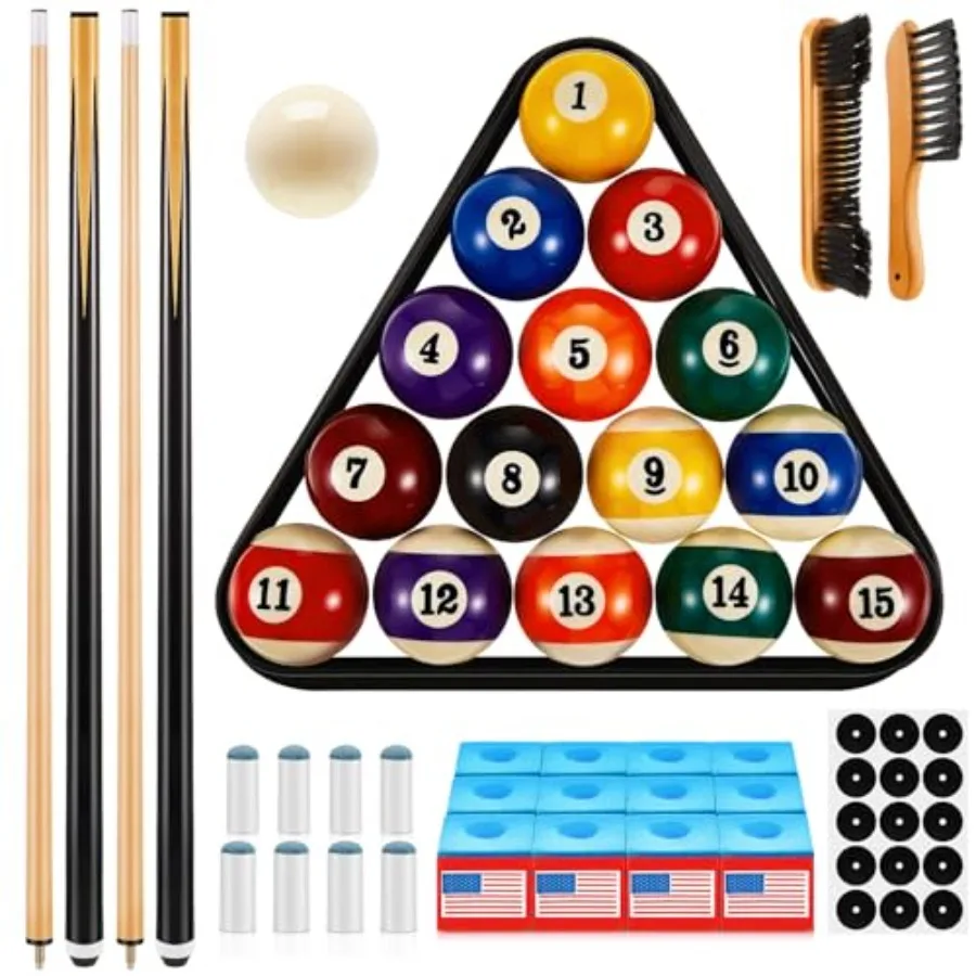 

71 Pcs Pools Table Accessories Christmas Billiards Balls Gifts with Triangle Stand Pool Cue Chalks Cue Spot Sticker Brush