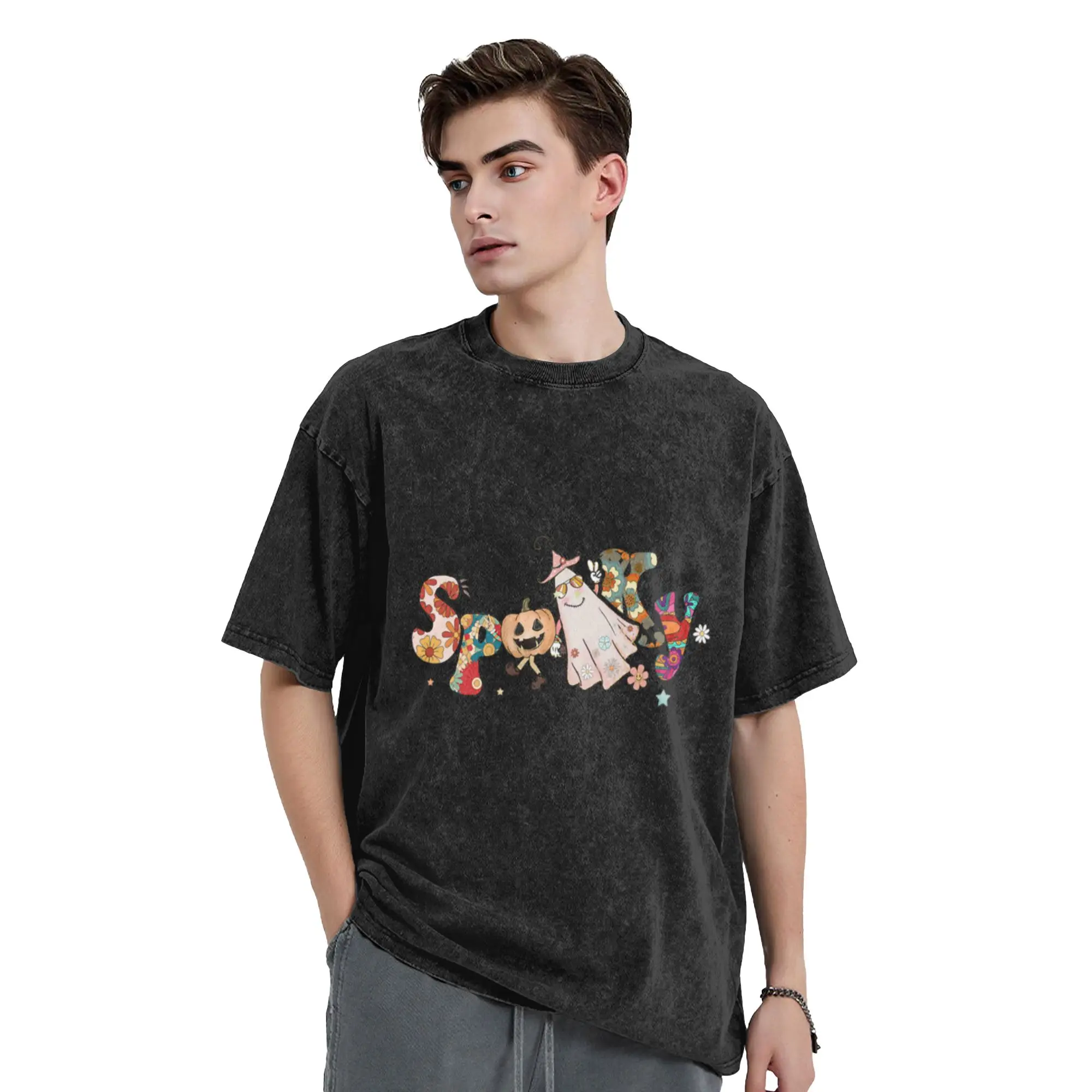Spooky Halloween Costume  Unique Trendy A Washed T Shirt Men's Women's Oversized Cotton Tees Tops