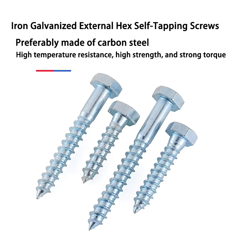 304/Galvanized Iron M6/M8/M10/M12/M16 Wood Screws Self-Tapping Screws Extra-Long Hexagon Head  External Hex Wood Screws