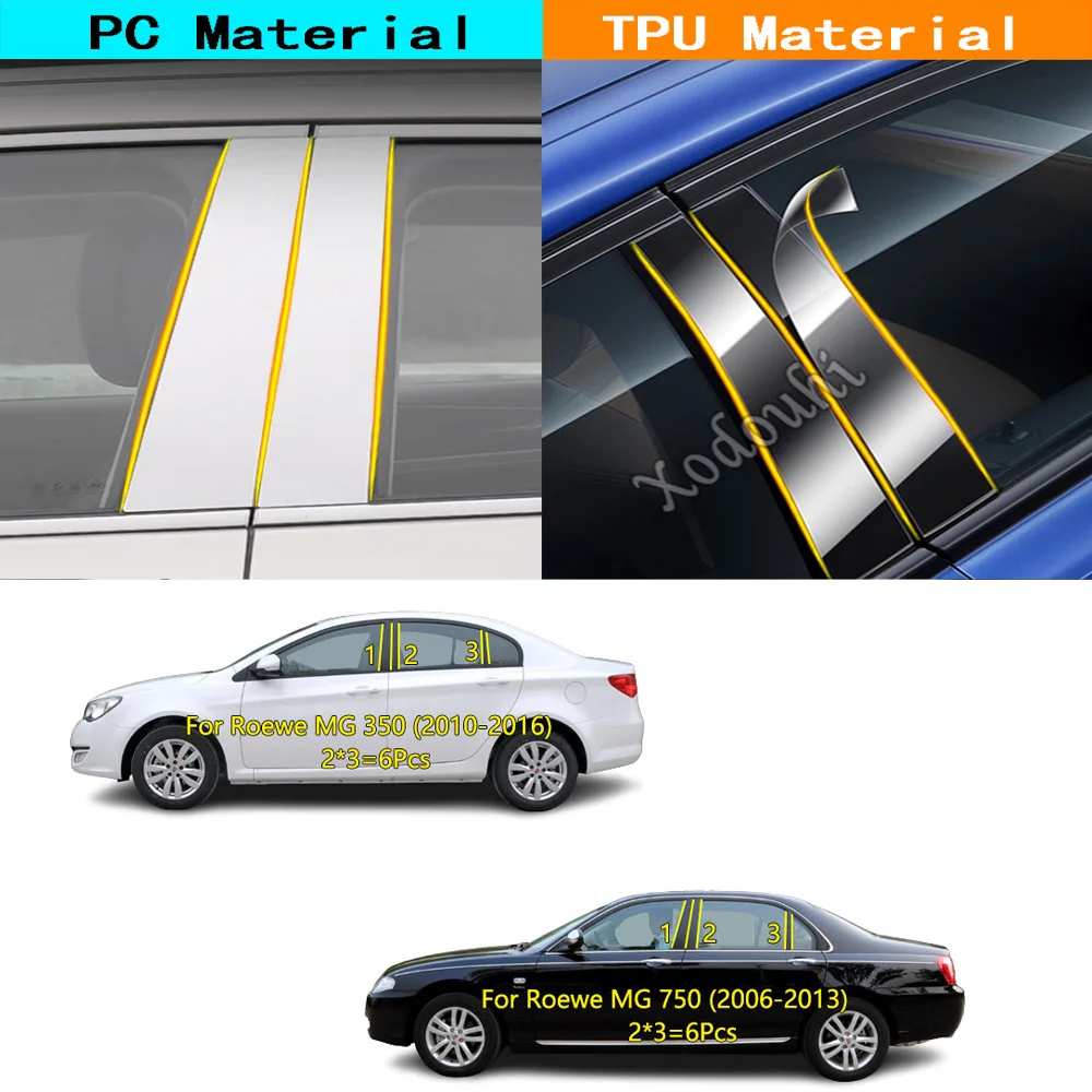 TPU/Glossy Mirror Window Middle Central Column Sticker Decoration Strip Plate For Roewe MG 350 750 2010 2011 2012 2013-2016