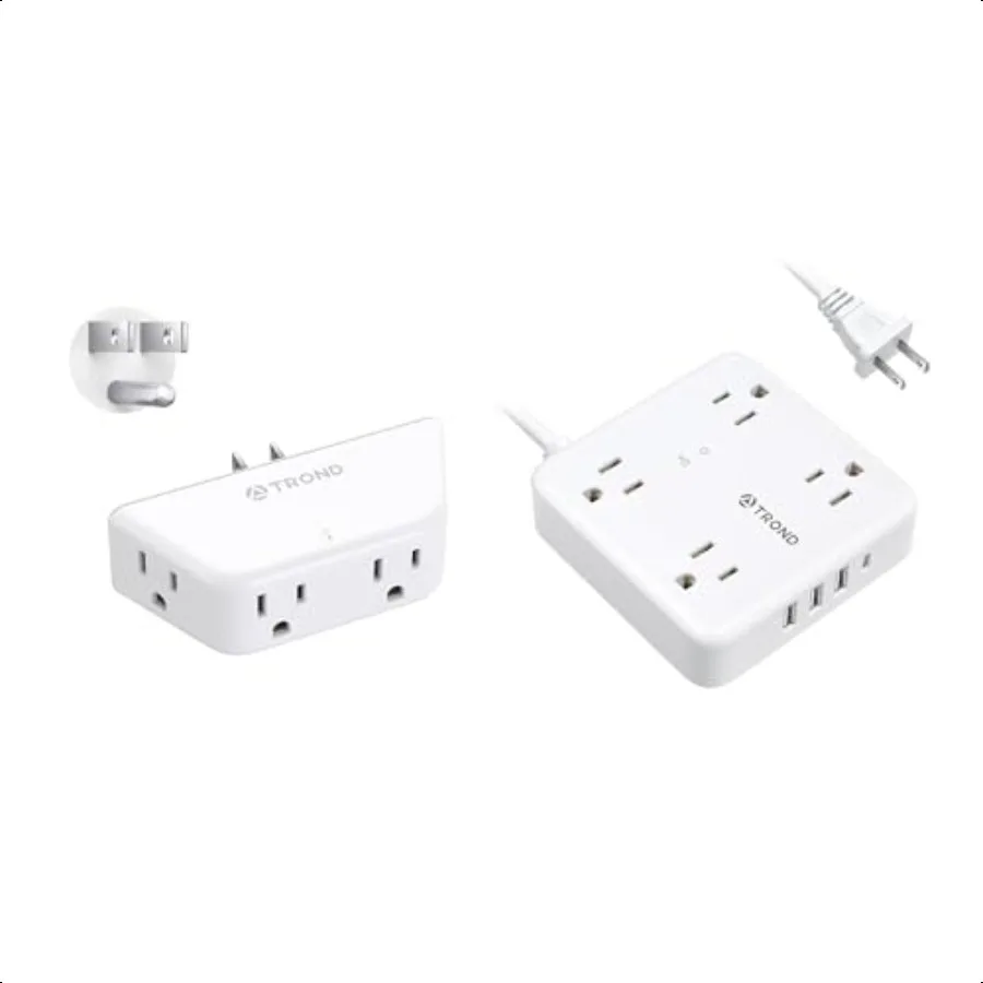 

2 Prong Power Strip: 1440J Surge Protector 5ft Extension Cord with Multiple AC Outlets + Outlet Extender Surge Protector Multi