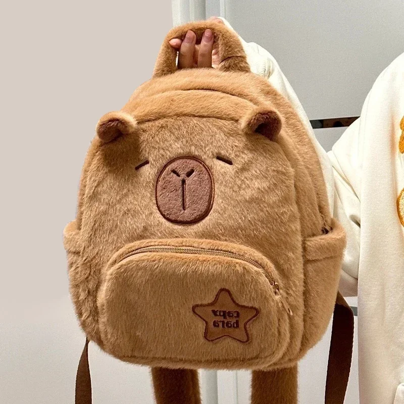 Student School Bag Cute Plush Capybara Bag Casual All-match Fur Bag Large Capacity Backpack Children's Bags Plushie Doll