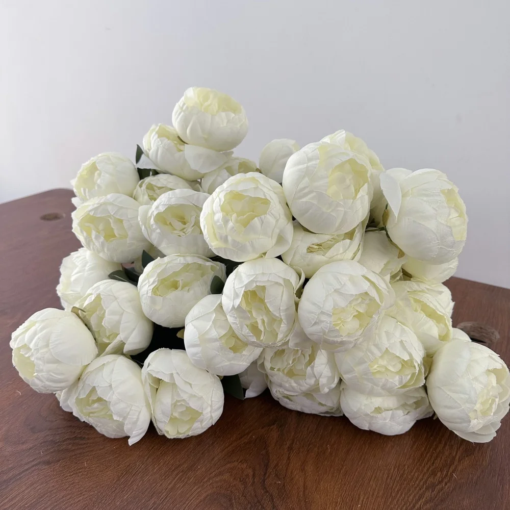 10-köpfige künstliche Pfingstrosenblume in Weiß mit großen Blüten, Brautstrauß, künstliche Pfingstrosen, Dekoration für Wohnzimmer, Schreibtisch, Hochzeit. – Detail 6