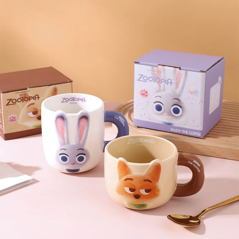 

Новые керамические кофейные чашки для пары Zootopia Judy & Nick с крышкой, милый мультяшный подарок для него/еи, домашний декор на день рождения/юбилей