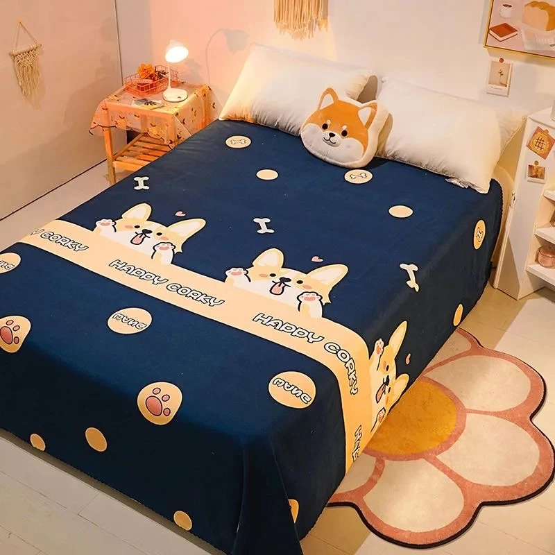 JUSTCHIC 1PCS Polyester Bed Sheets 120x210cm Children Cartoon Dog Cat Dinosaur Astronaut Print Bedsheet Bedspread Bed Linens