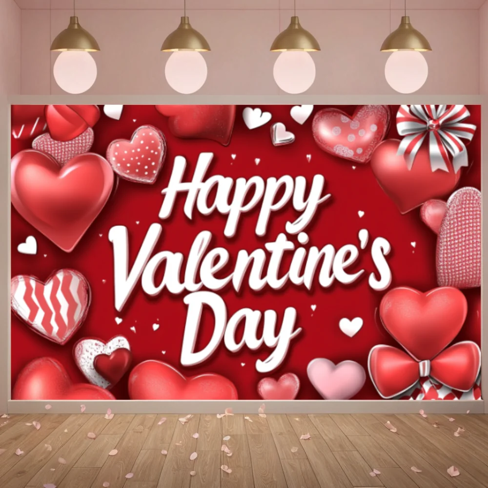 Valentine’s Day Photography Background Pink Red Love Heart Balloons Wedding Party Backdrop Lover Portrait Photozone Banner Props