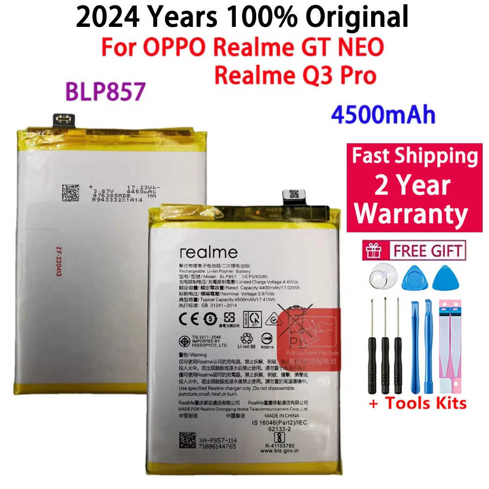 100% Orginal 4500mAh High Quality Replacement Battery For OPPO Realme GT NEO RMX3031 BLP857 Mobile Phone Latest Batteries