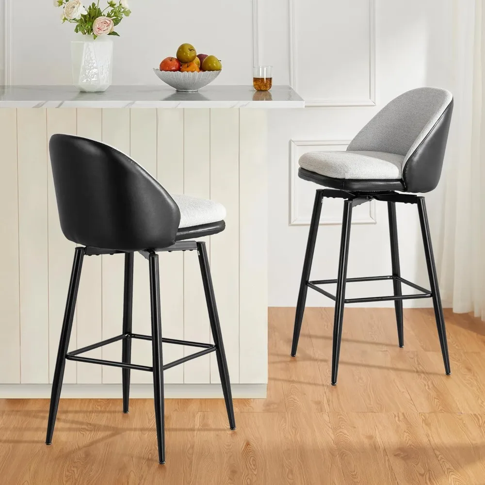 Swivel Bar Stools Set of 2, 40.25”Upholstered Two-Tone Color Fabric Leatherette Barstools, Mid-Century Dining Chairs Metal Legs