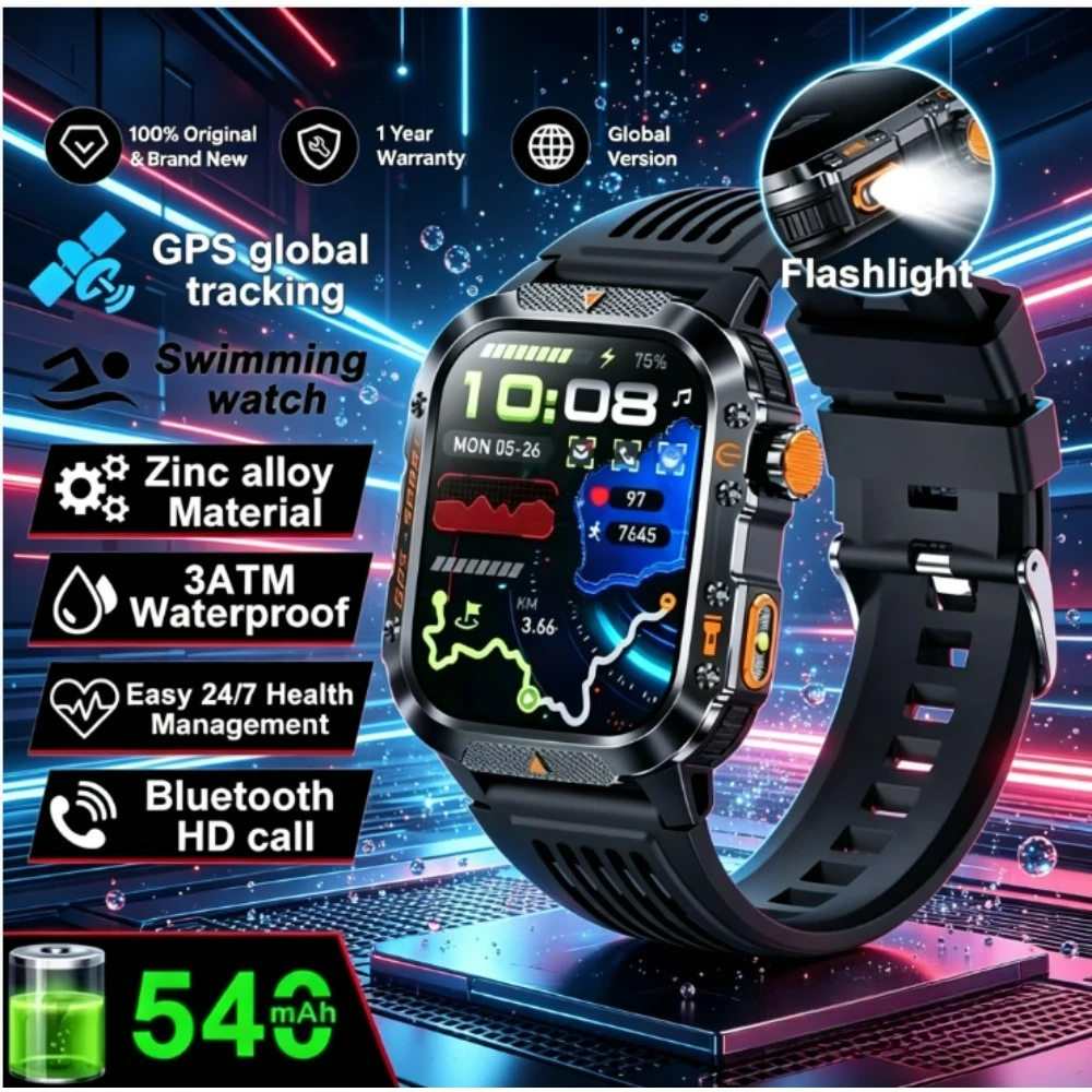 Military For XIAOMI Grade Outdoor GPS Smart Watch Men Compass Heart Rate BT Call LED Flashlight 10ATM Waterproof Smartwatch