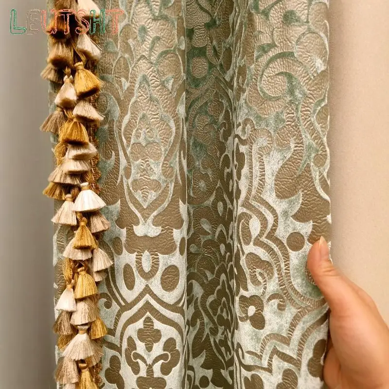 European Curtain Decoration Light Green Velvet American Bedroom Living Room French Luxury Villa Curtains Wedding Decoration