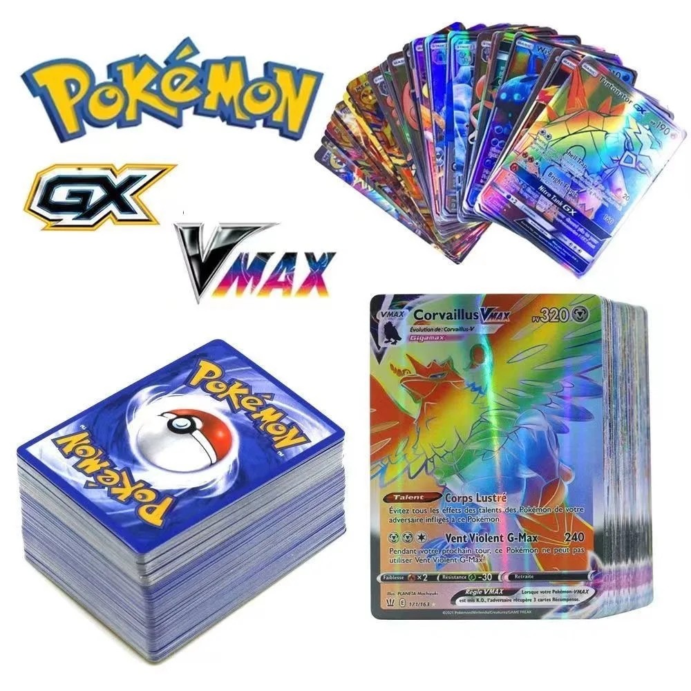 

100Pcs Pokémon Collectible Cards Pikachu & Charizard Holographic Laser Cards Classic Game Cards for Kids Toy Gifts