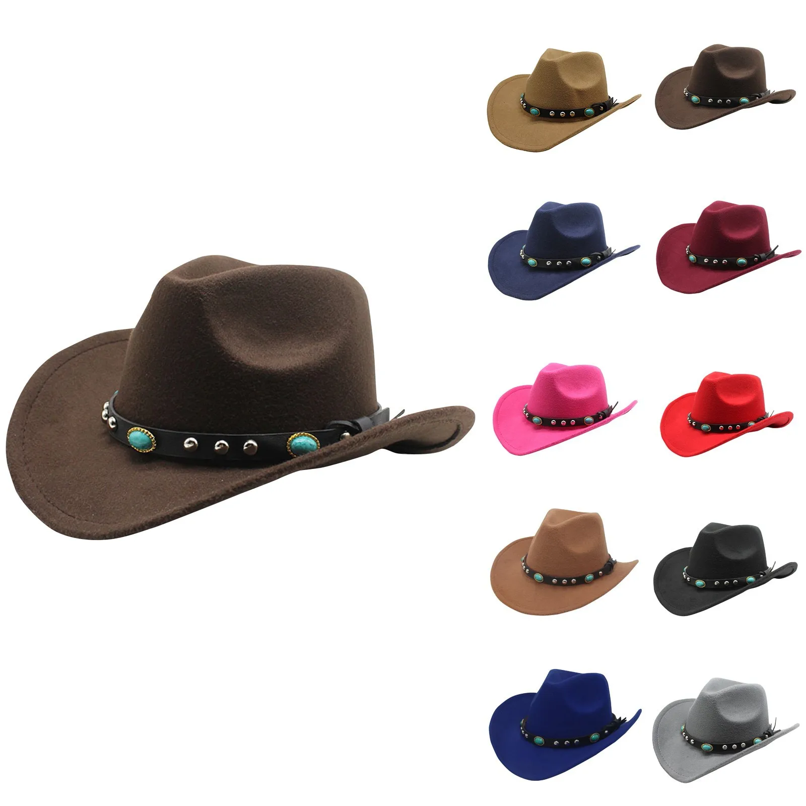 

Autumn Winter Men Women Ethnic Style Western Cowboy Hat Printing Vintage Cap Wide Brim With Rivets And Jazz Hat
