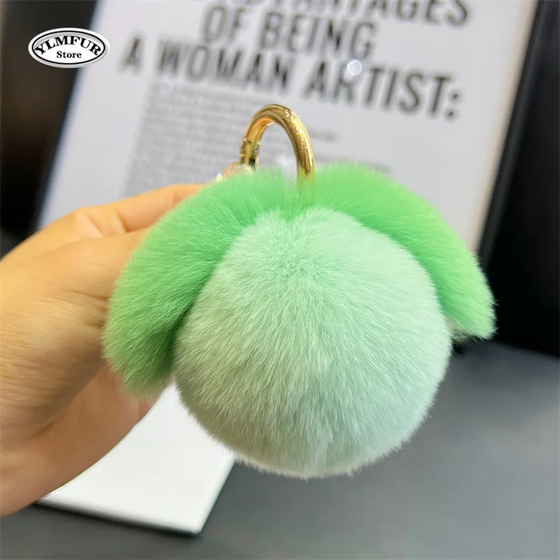 Real Rabbit Hair Mini Cute Furry Peach Keychain Keychains Women Plush Rex Rabbit Fur Car Key Chain Bag Decoration Pendant Gift