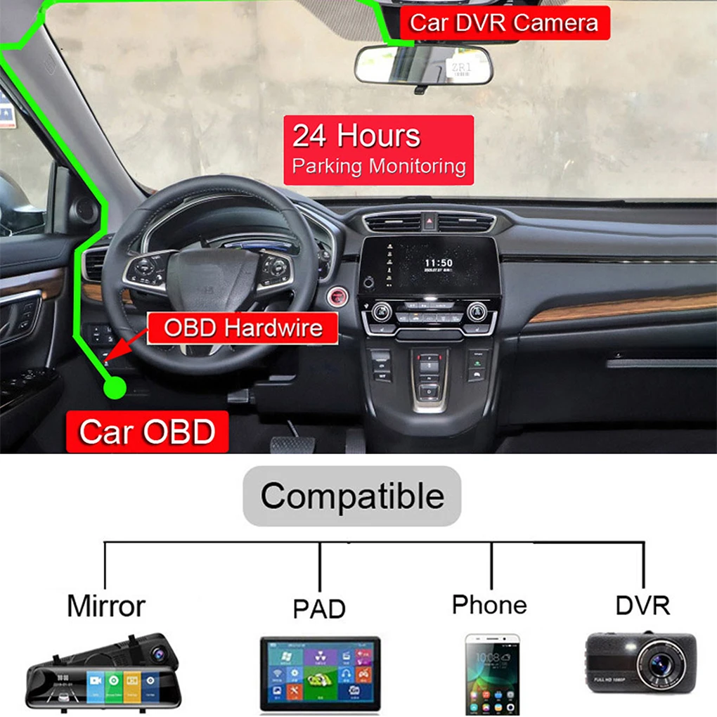 Dash Cam Power Adapter Automotive OBD Charging Cable Switch Automobile