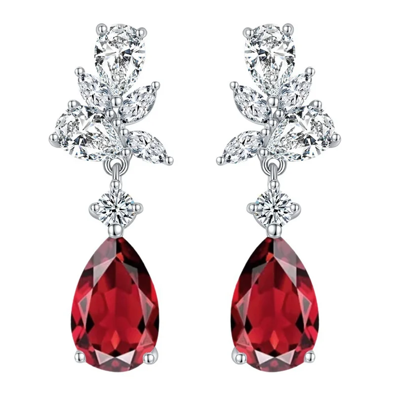 

ZFSILVER модные модные классические серьги из серебра 925 пробы с культивированным драгоценным камнем, висячие красные серьги-капли, женские аксессуары, ювелирные изделия, подарки E3-0069