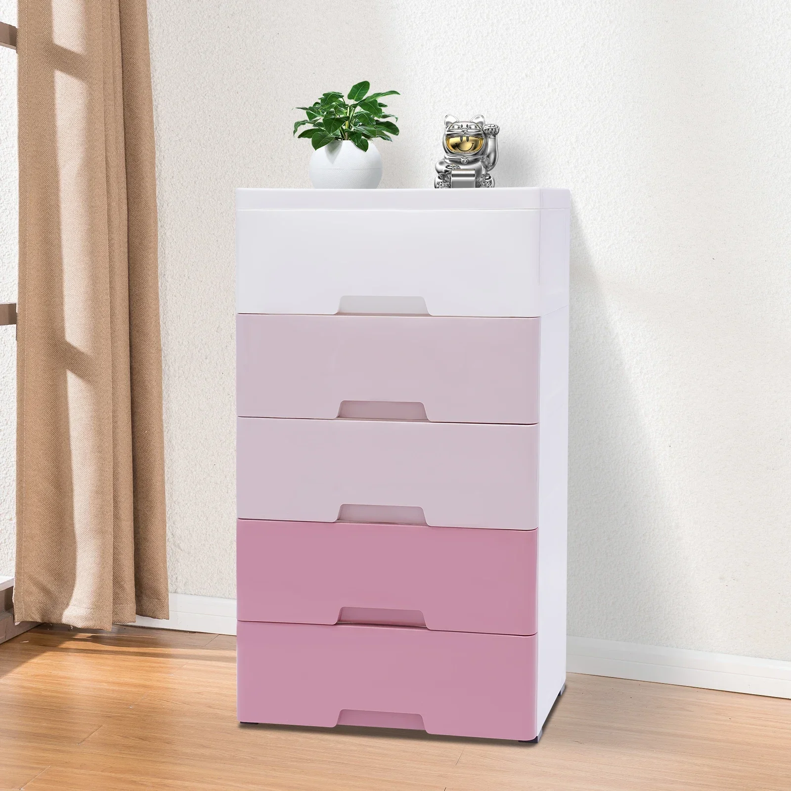 

%A Storage Cabinet Stain-Resistant Plastic Drawers Dresser 45 × 30 × 84CM Gradient Pink for Storing Clothes and Toys