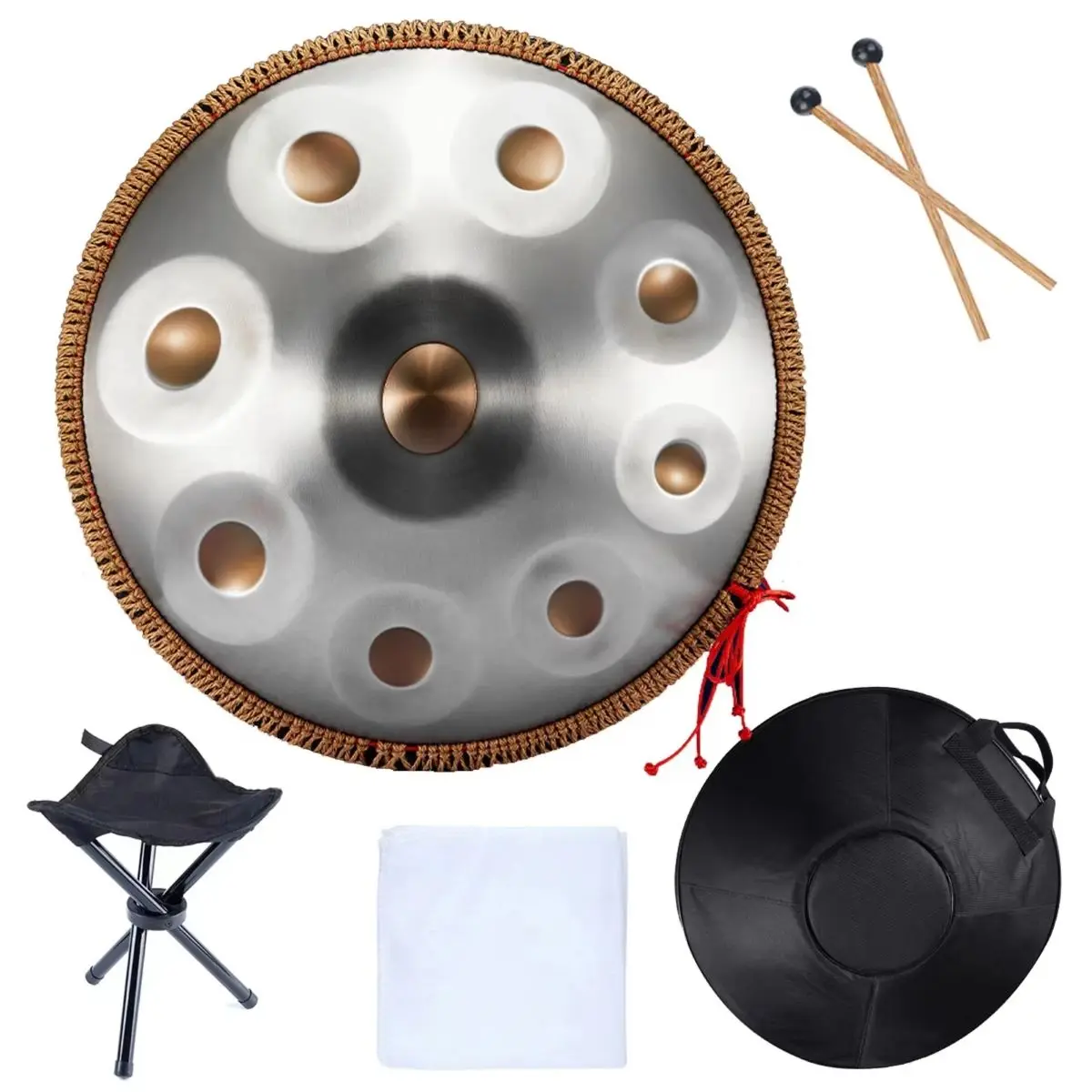 Handpan 18 Inch 9 Notes G Minor 440 HZ Handpan Glucophone Steel Tongue Drum Music Drum Beginner Percussion Instrument