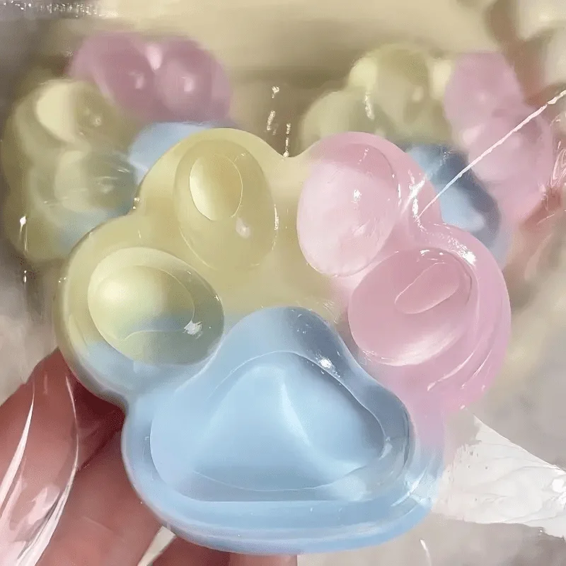 Gradient Clear Cat Paw Squishy Soft TPR Squeeze Toy Stress Relief Fidget Toy Kawaii Transparent Sensory Decompression Gift