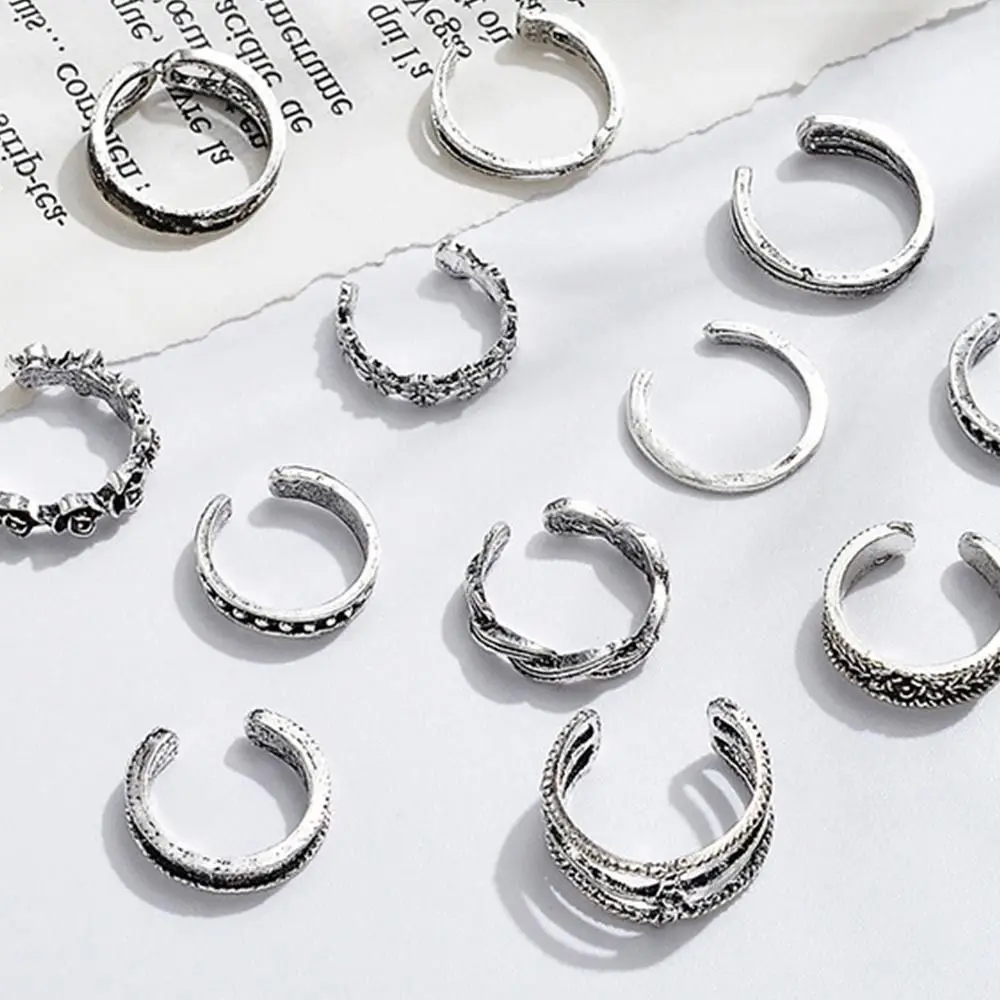 12pcs Summer Toe Rings For Women Outdoor Beach Vacation Open Adjustable Metal Women's Foot Ring Heart Foot Ring Set