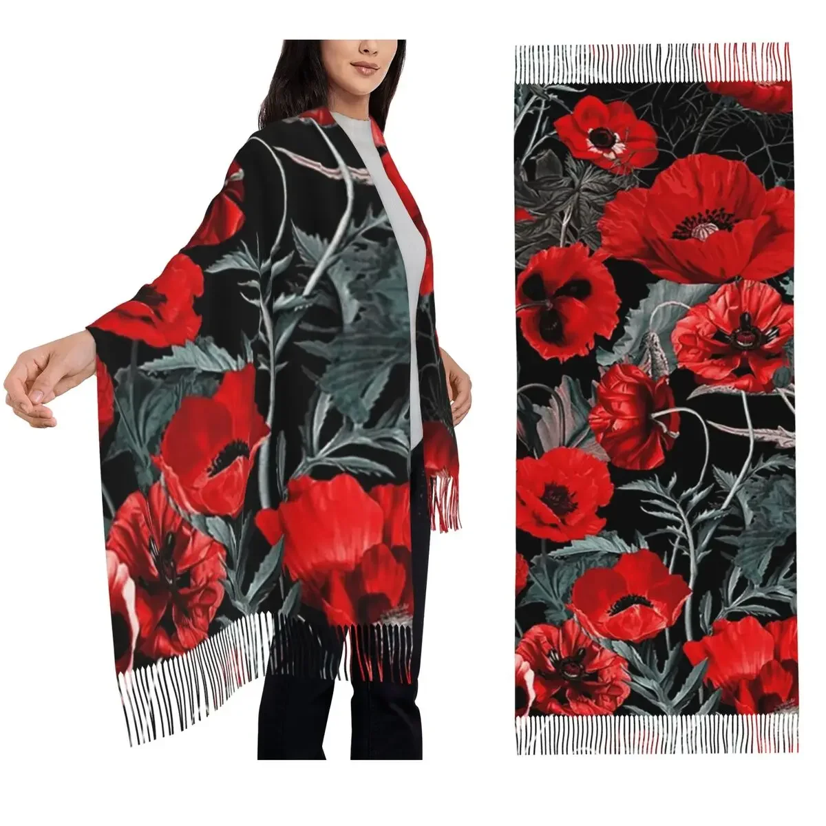 

Шарф Poppy Gard, шарфы с кисточками для женщин, мягкие теплые шали и накидки, длинная осенне-зимняя шаль