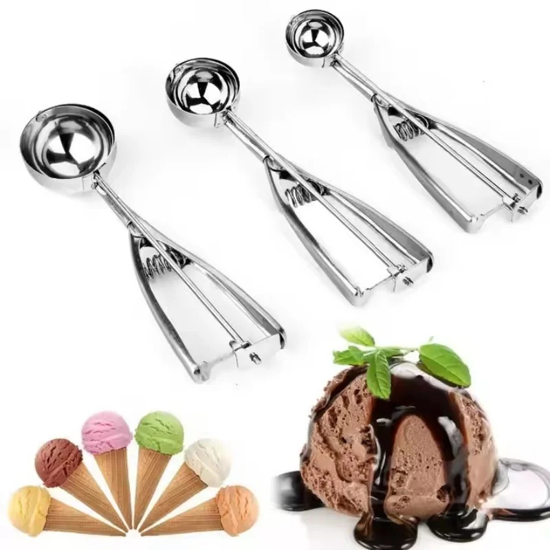 

Convenient Ice Cream Spoon 304 Stainless Steel Baking Biscuit Scoop Rust Proof Ice Cream Dessert Fruit Digging Ball Spoon