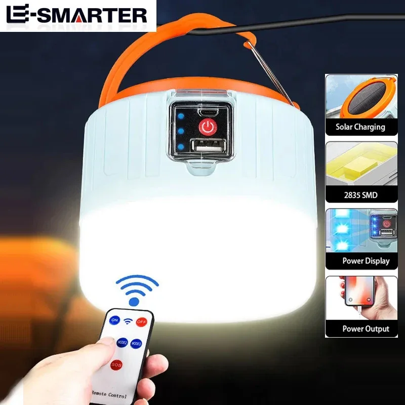 Luces LED solares para acampar al aire libre, tienda recargable por USB, linternas portátiles, luces de emergencia para pesca, barbacoa, iluminación de Camping