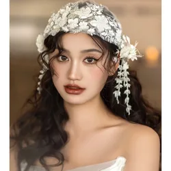New Pearl Flower Sweet Bridal Lace Fringed Headgear Wedding Headgear Accessories