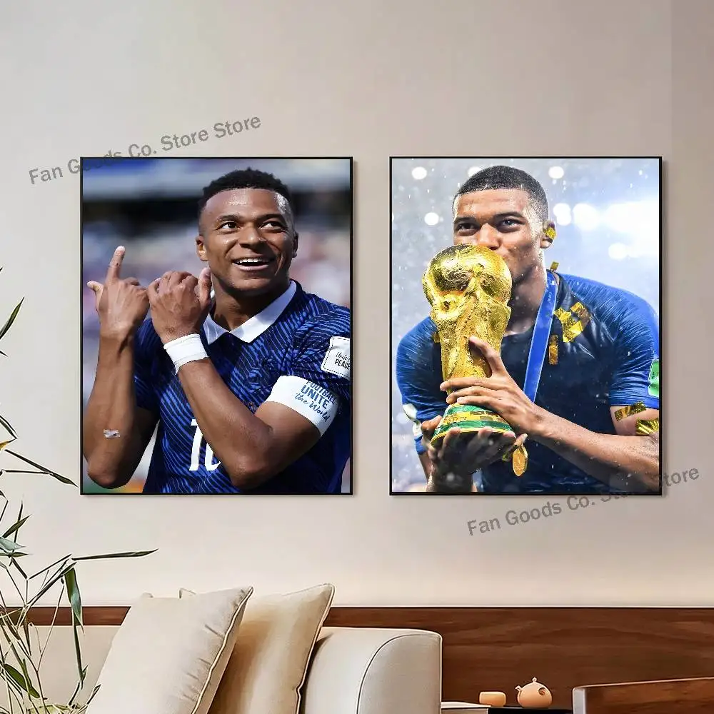 Football M-Mbappe Vintage Poster HD art sticky wall waterproof home living room bedroom bar aesthetic decoration