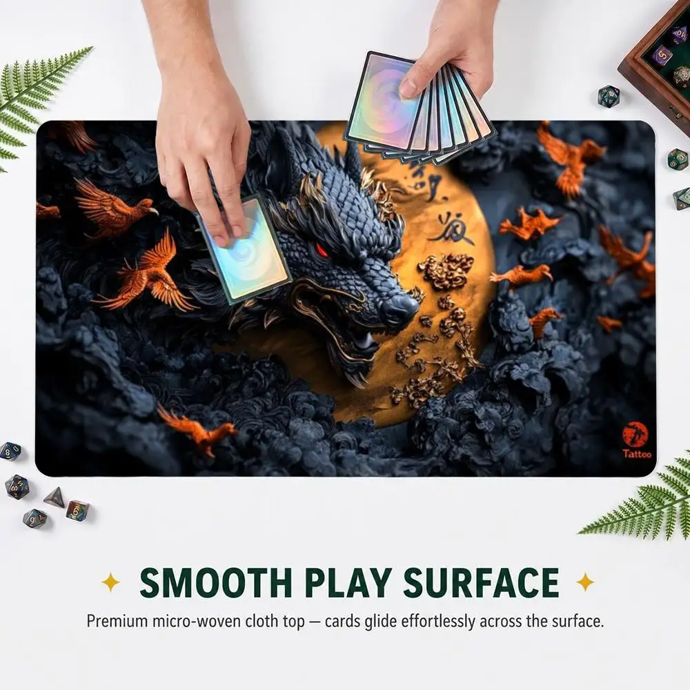 60X35cm Fantasy Black Dragon Play mat Stitched Edge Non-Slip Rubber Desk Pad Large Table Pad for TCG Gaming PC Mouse Pad
