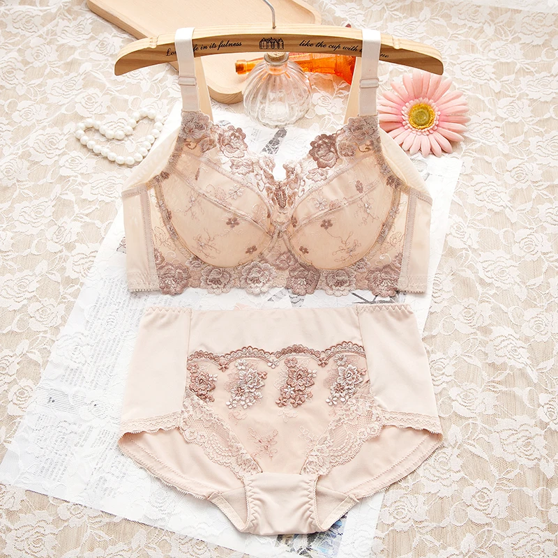 

B C D E F 34 36 38 40 Lingerie Ultra-thin Cup bras For Women Underwear Bra Set Push Up Brassiere Plus Size clothing 2 piece Set