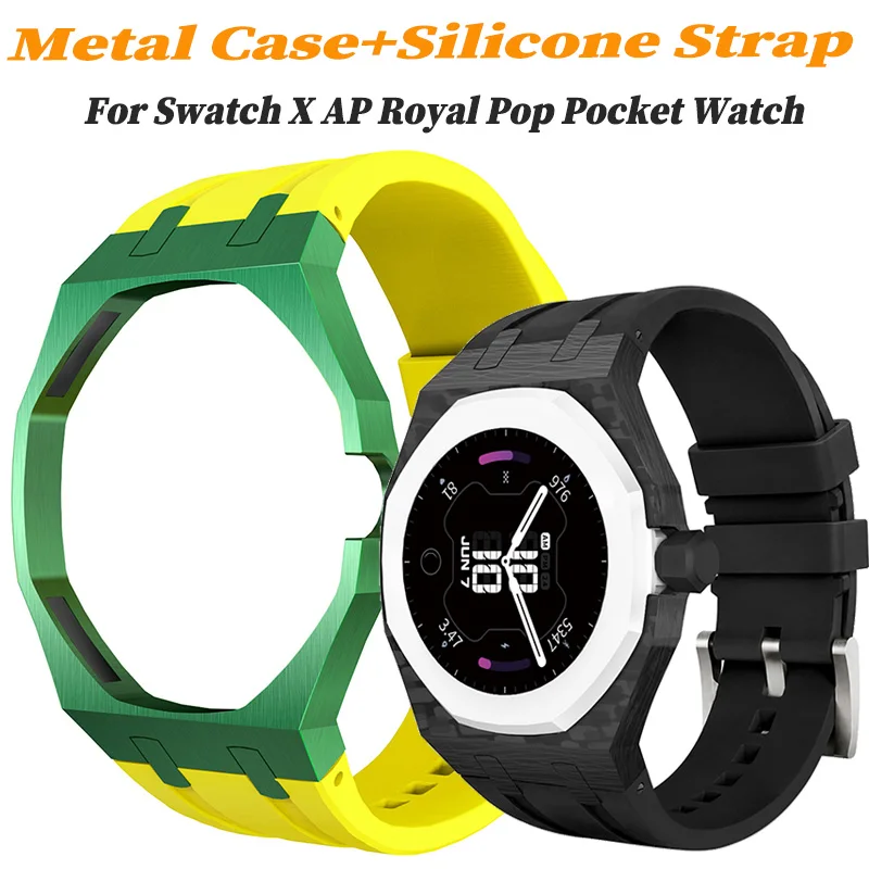 Metal Case+Silicone Strap for Swatch X AP Royal Pop Pocket Watch Changer To Wristwatch Integrated Modification Accessories