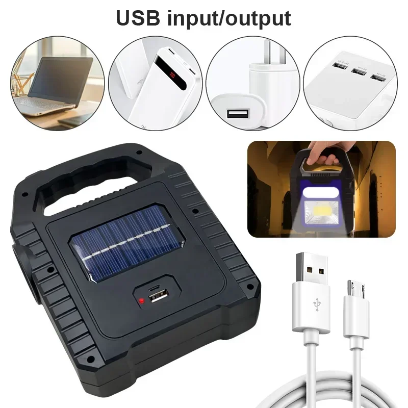 Z20 Portable Solar Lantern COB LED Work Lamp Waterproof Emergency Spotlight USB Rechargeable Handlamp Outdoor Hiking Camping