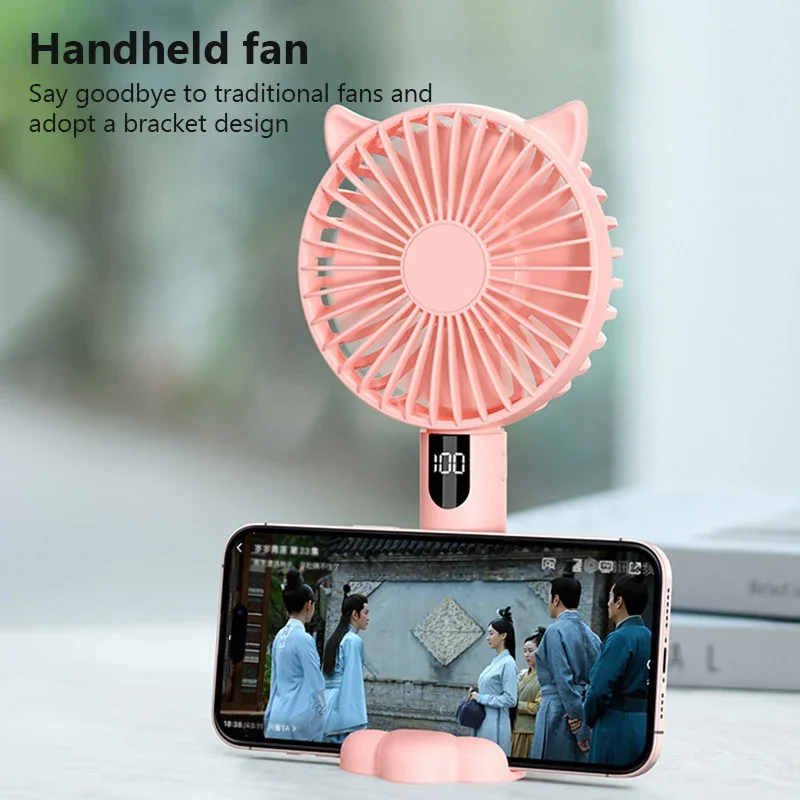 Small Handheld Fan USB Rechargeable Mute Cute Cat Ear Desktop Fans Portable Mini Air Cooler Cooling Travel Hand Fans ventilador