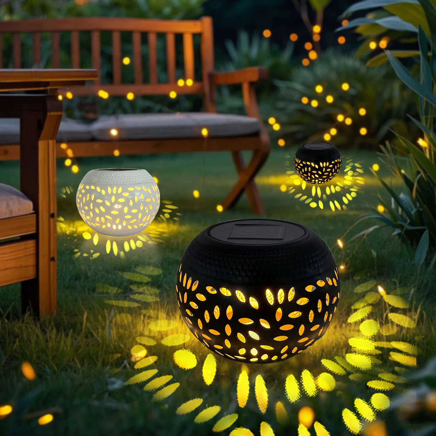 Black White Solar Iron Lantern Light Speckled Finish Outdoor Waterproof Hanging Garden Patio Lawn Landscape Decoration Lamp