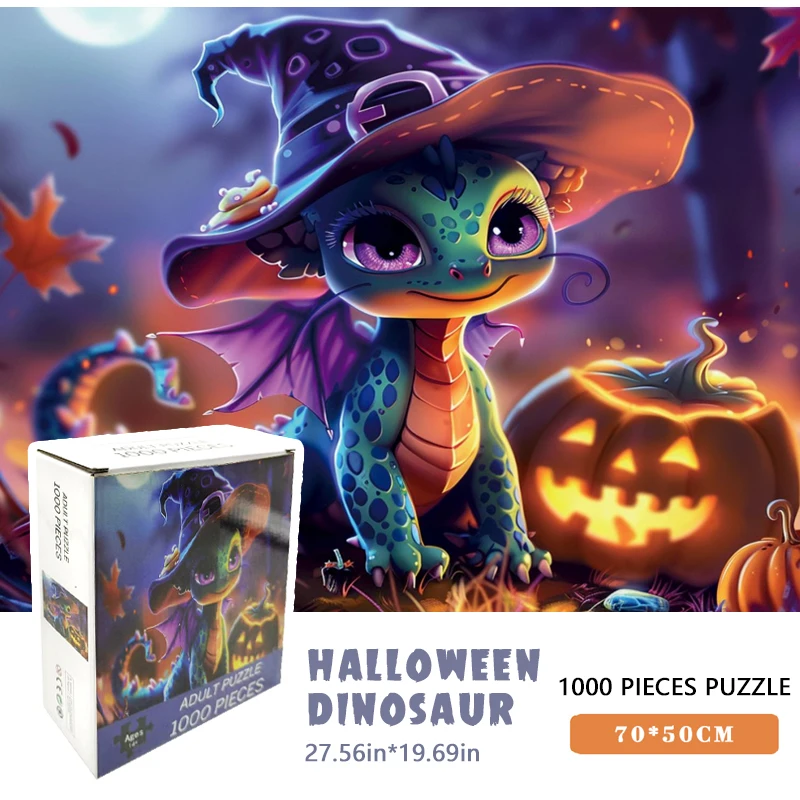 

70*50 см пазл для Хэллоуина, пазл для взрослых, 1000 штук, пазлы из бумаги для сложности, пазл для Хэллоуина, динозавр, домашняя стена Decro