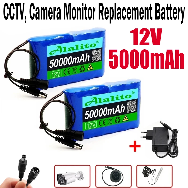 18650 3S2P 12V 50000mah Original Lithium Ion Battery DC 12.6V 50Ah Rechargeable CCTV, Camera Monitor Replacement Battery + Charg