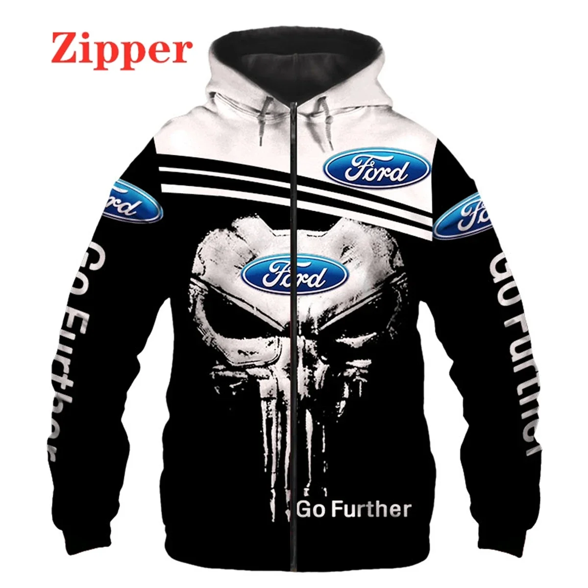 Sweat à capuche zippé avec logo de voiture Ford pour hommes et femmes, impression 3D, pull Harajuku, veste de course, nouveau, 2023