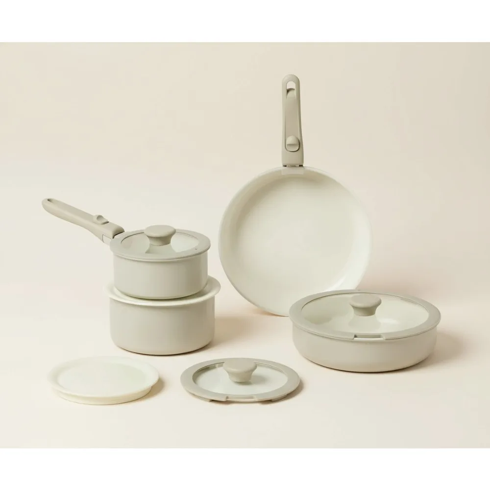 

Ceramic Nonstick Stackable Cookware Set with Detachable Handles, 11-Piece All Cooktop Friendly Kitchen Essentials