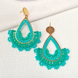Beaded earrings Water drop Flowers Graph Originality Crystal Hand knitting Bohemia Alloy Tide Simple Rice bead earrings