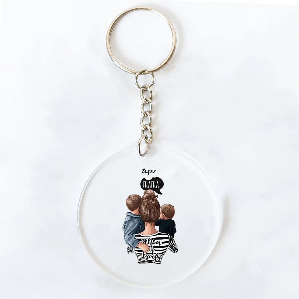 Super Mom & Dad Print Keychain Transparent Circle Keyring Acrylic Key Ring Fashion Key Chain Festive Birthday Gift for Mom Dad