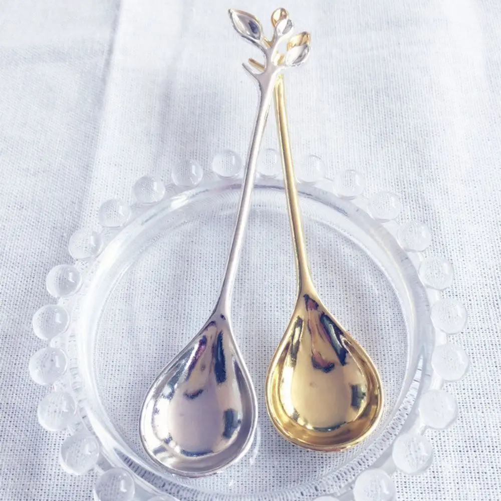 Vintage Tableware Royal Style Branch Shape for Snacks Kitchen Dining Bar Mini Dessert Spoon Flatware Small Coffee Spoon Cutlery