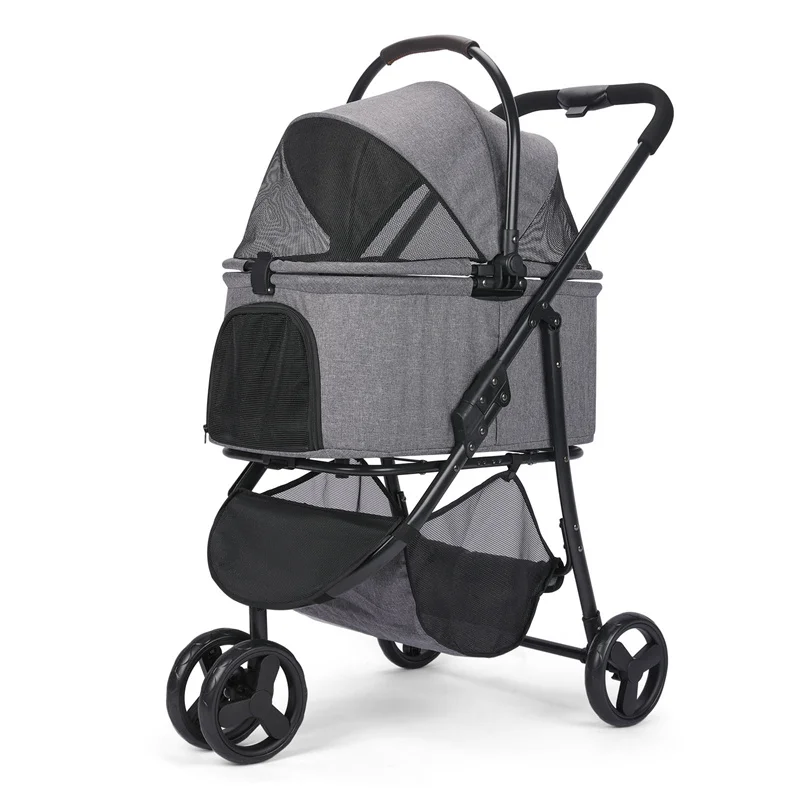 

Universal three-wheel dual-brake three-in-one 55-pound small and medium-sized pet stroller, portable one-handed car collection