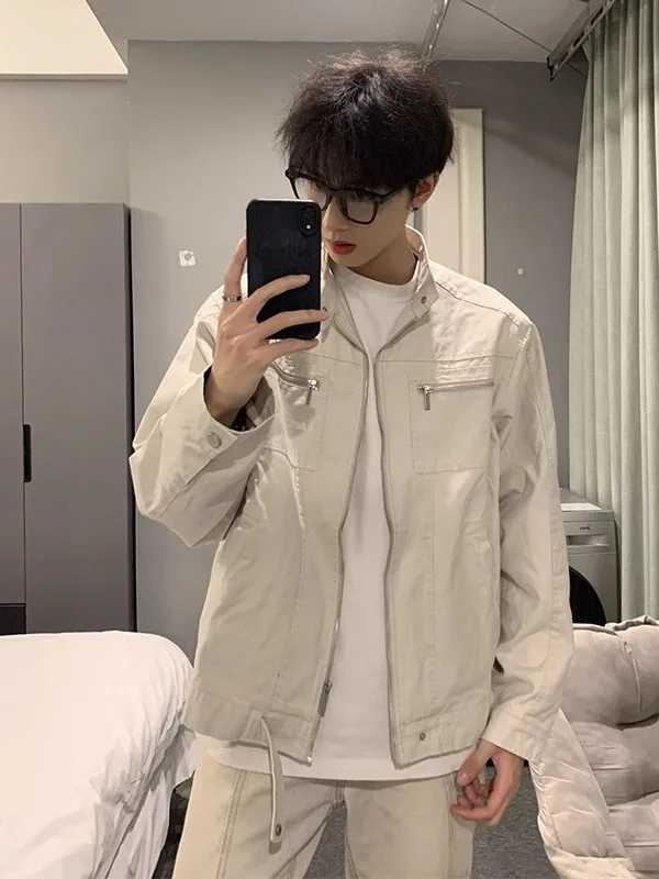 

plus Size 300 Pou American Retro Denim Jaet Men's Spring Autumn Design Detroit Top Harrington Jaet Loose Fit Zipper Decor